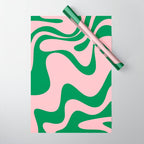 Retro Liquid Swirl Abstract 2 in Pink and Green Wrapping Paper Gallery Image 1