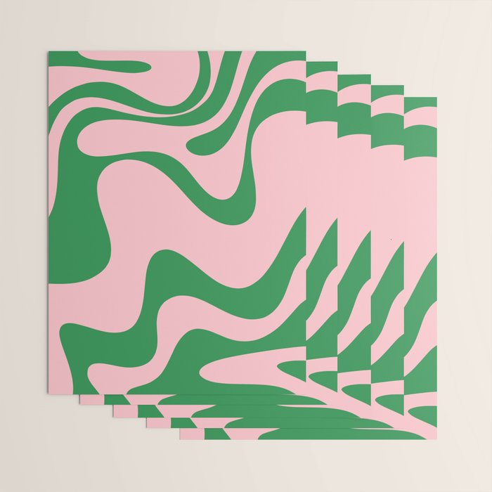 Retro Liquid Swirl Abstract 2 in Pink and Green Wrapping Paper Gallery Image 3
