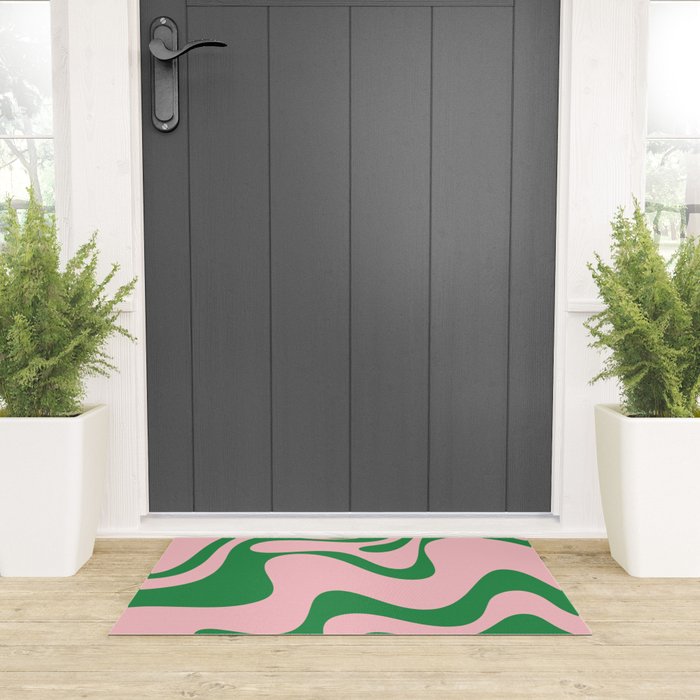 Retro Liquid Swirl Abstract 2 in Pink and Green Welcome Mat Gallery Image 3