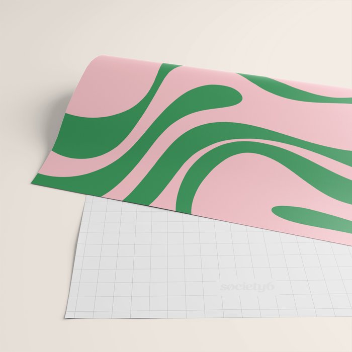 Retro Liquid Swirl Abstract 2 in Pink and Green Wrapping Paper Gallery Image 2