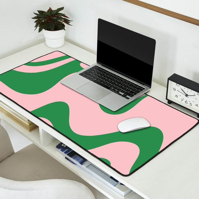 Retro Liquid Swirl Abstract 2 in Pink and Green Desk Mat Gallery Image 2
