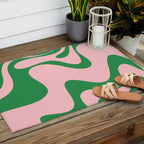 Retro Liquid Swirl Abstract 2 in Pink and Green Outdoor Rug Gallery Image 2