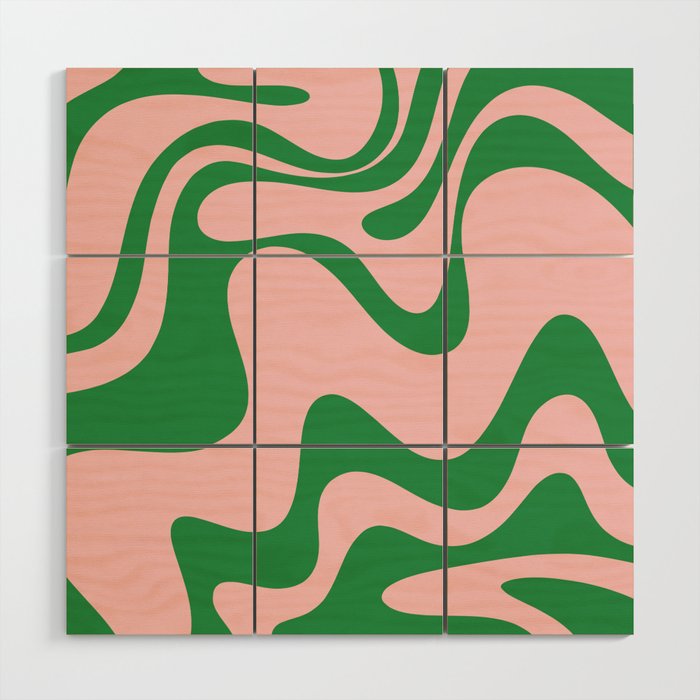 Retro Liquid Swirl Abstract 2 in Pink and Green Wood Wall Art Gallery Image 1