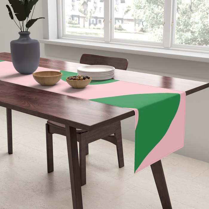 Retro Liquid Swirl Abstract 2 in Pink and Green Table Runner Gallery Image 2