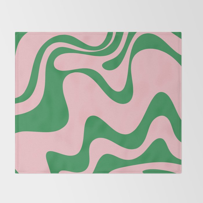 Retro Liquid Swirl Abstract 2 in Pink and Green Throw Blanket Gallery Image 2