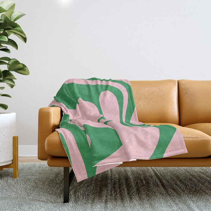 Retro Liquid Swirl Abstract 2 in Pink and Green Throw Blanket Gallery Image 1