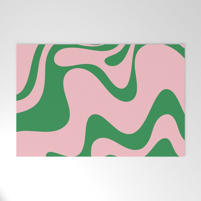 Retro Liquid Swirl Abstract 2 in Pink and Green Welcome Mat Gallery Image 1