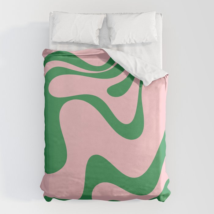 Retro Liquid Swirl Abstract 2 in Pink and Green Duvet Cover Gallery Image 1