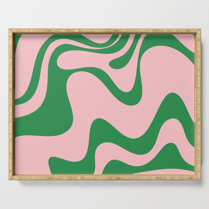 Retro Liquid Swirl Abstract 2 in Pink and Green Serving Tray Gallery Image 1
