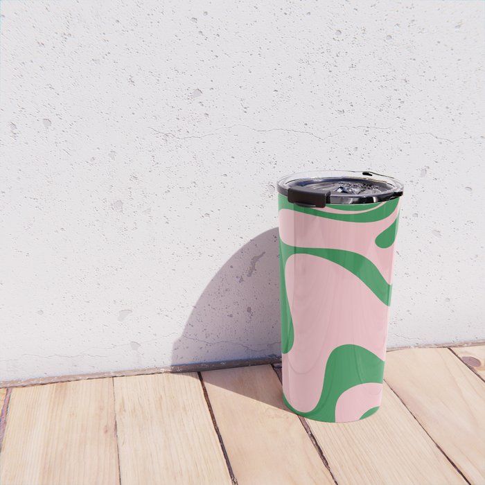 Retro Liquid Swirl Abstract 2 in Pink and Green Travel Mug Gallery Image 4