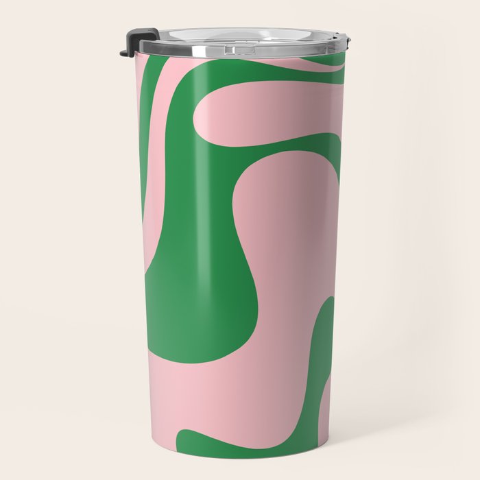 Retro Liquid Swirl Abstract 2 in Pink and Green Travel Mug Gallery Image 3