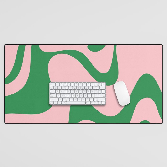 Retro Liquid Swirl Abstract 2 in Pink and Green Desk Mat Gallery Image 1