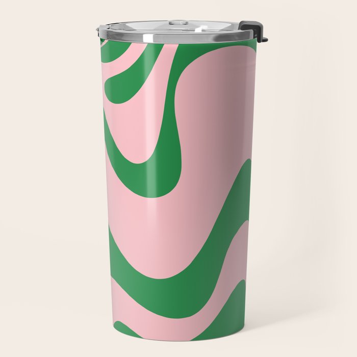 Retro Liquid Swirl Abstract 2 in Pink and Green Travel Mug Gallery Image 2