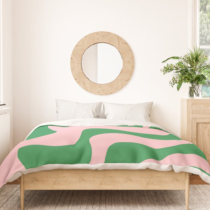 Retro Liquid Swirl Abstract 2 in Pink and Green Duvet Cover Gallery Image 3