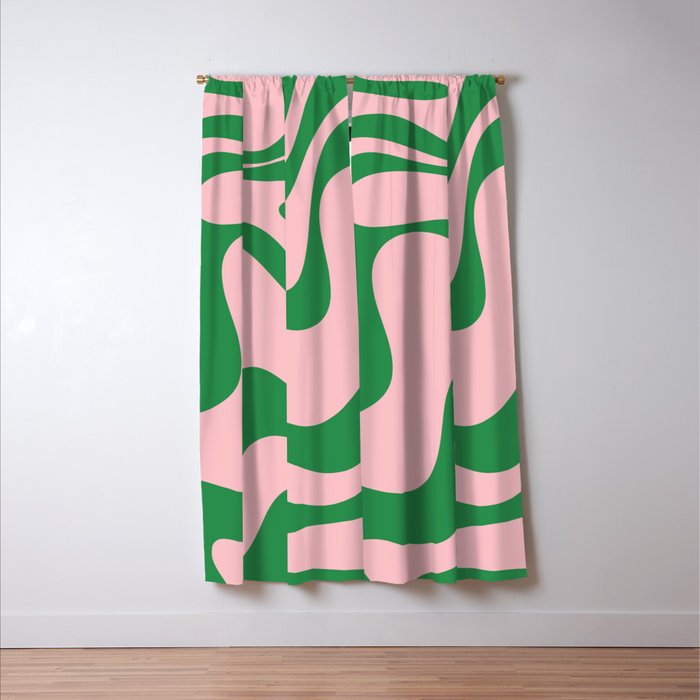 Retro Liquid Swirl Abstract 2 in Pink and Green Window Curtain Gallery Image 3