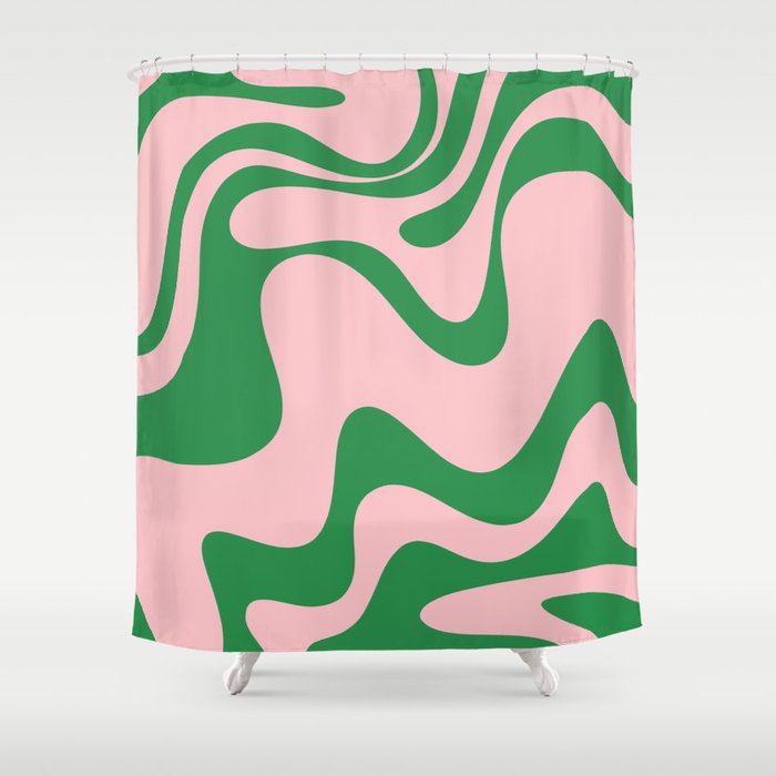 Retro Liquid Swirl Abstract 2 in Pink and Green Shower Curtain Gallery Image 1