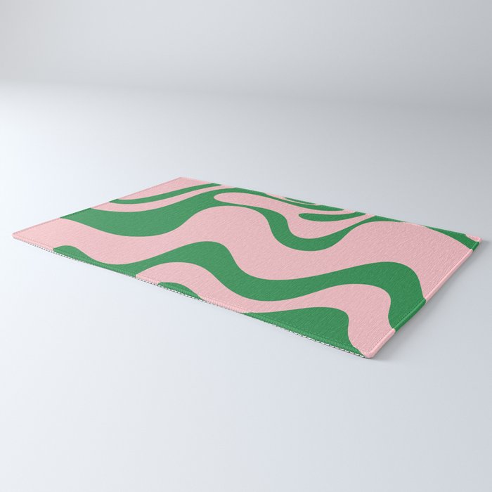 Retro Liquid Swirl Abstract 2 in Pink and Green Rug Gallery Image 3