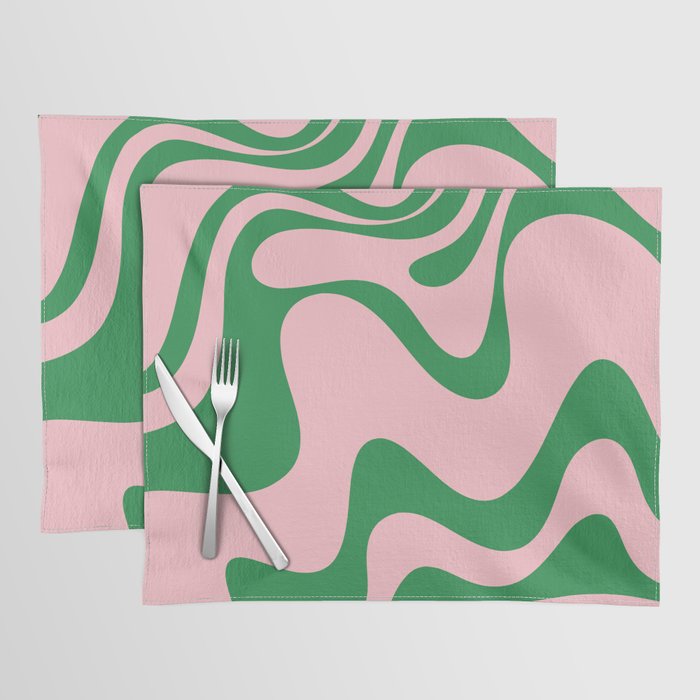 Retro Liquid Swirl Abstract 2 in Pink and Green Placemat Gallery Image 1