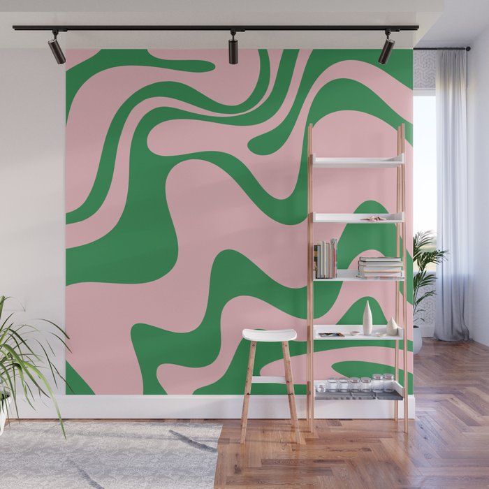 Retro Liquid Swirl Abstract 2 in Pink and Green Wall Mural Gallery Image 1