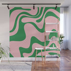 Retro Liquid Swirl Abstract 2 in Pink and Green Wall Mural Gallery Image 1