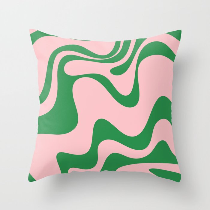 Retro Liquid Swirl Abstract 2 in Pink and Green Throw Pillow Gallery Image 1