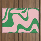 Retro Liquid Swirl Abstract 2 in Pink and Green Outdoor Rug Gallery Image 1