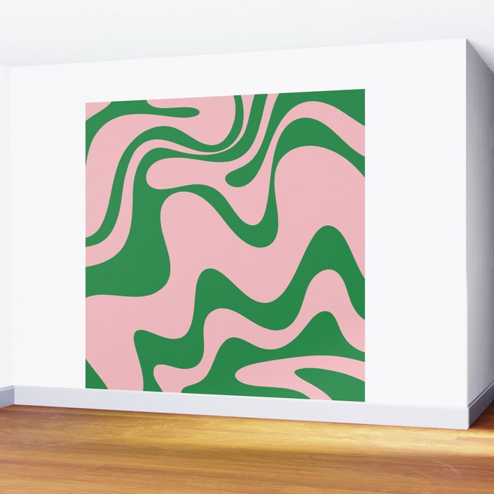 Retro Liquid Swirl Abstract 2 in Pink and Green Wall Mural Gallery Image 2