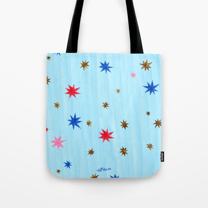 Celestial Star Twinkle in Sky Blue Watercolor Tote Bag Gallery Image 1