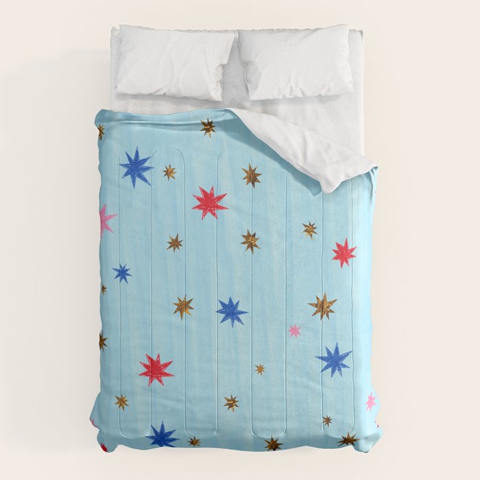 Celestial Star Twinkle in Sky Blue Watercolor Comforter Gallery Image 6