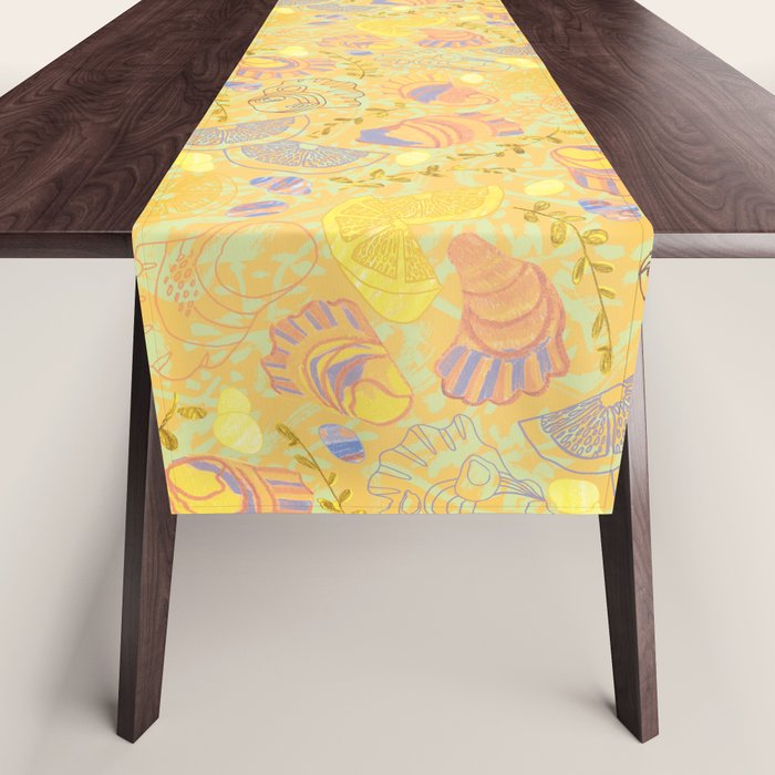 Coastal Oysters on the Beach in Pastel Yellow & Orange Table Runner Gallery Image 1
