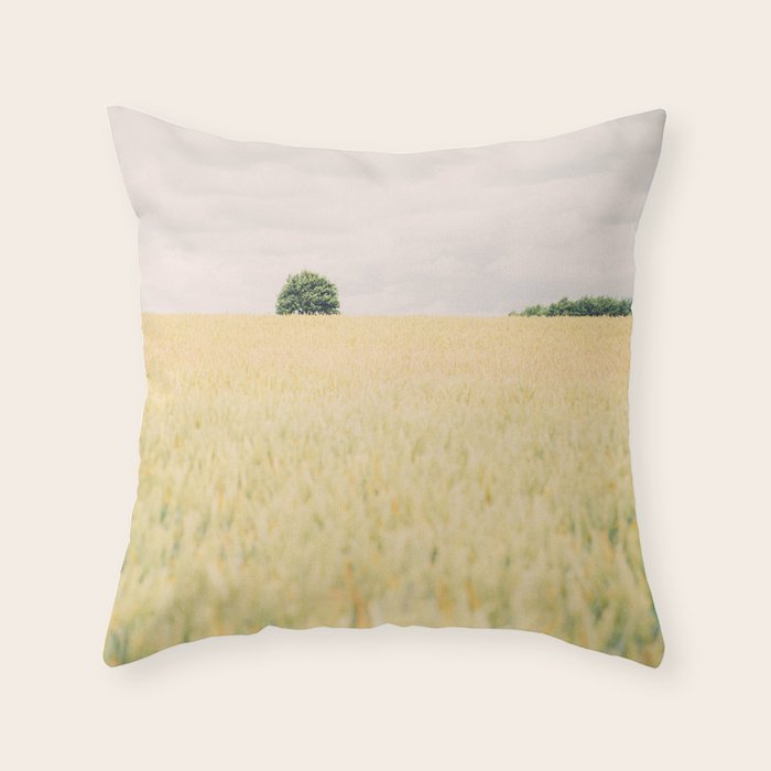 Rural Countryside Field Landscape With Tree Throw Pillow Gallery Image 1
