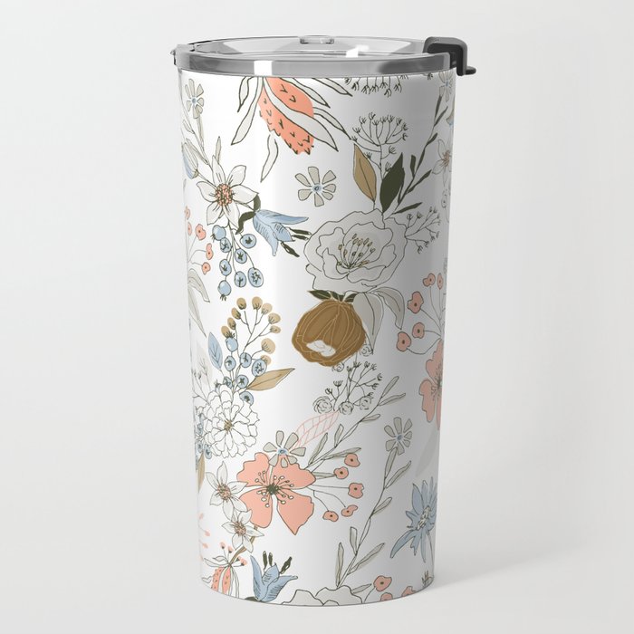 Abstract modern coral white pastel rustic floral Travel Mug Gallery Image 2