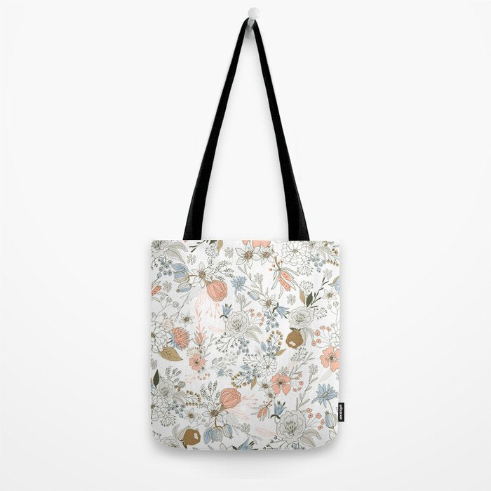 Abstract modern coral white pastel rustic floral Tote Bag Gallery Image 2