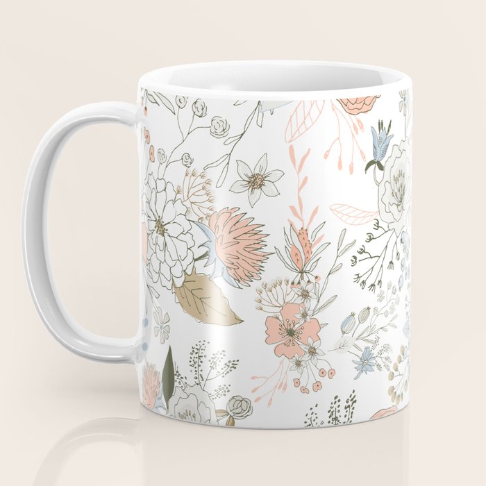 Abstract modern coral white pastel rustic floral Coffee Mug Gallery Image 3