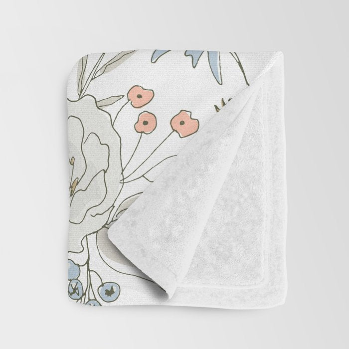Abstract modern coral white pastel rustic floral Throw Blanket Gallery Image 3