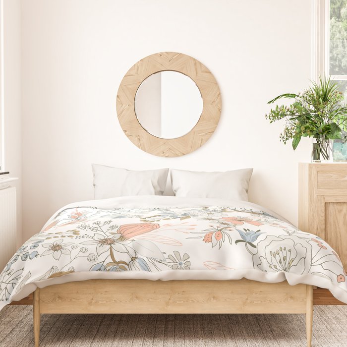 Abstract modern coral white pastel rustic floral Duvet Cover Gallery Image 3