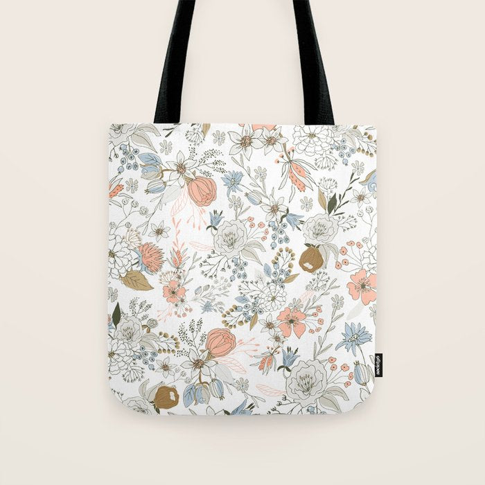 Abstract modern coral white pastel rustic floral Tote Bag Gallery Image 1