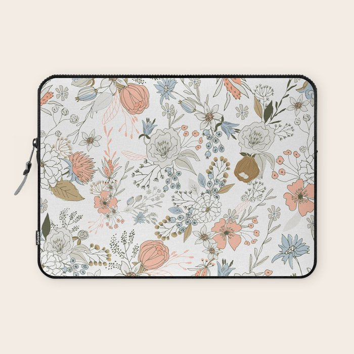 Abstract modern coral white pastel rustic floral Laptop Sleeve Gallery Image 1