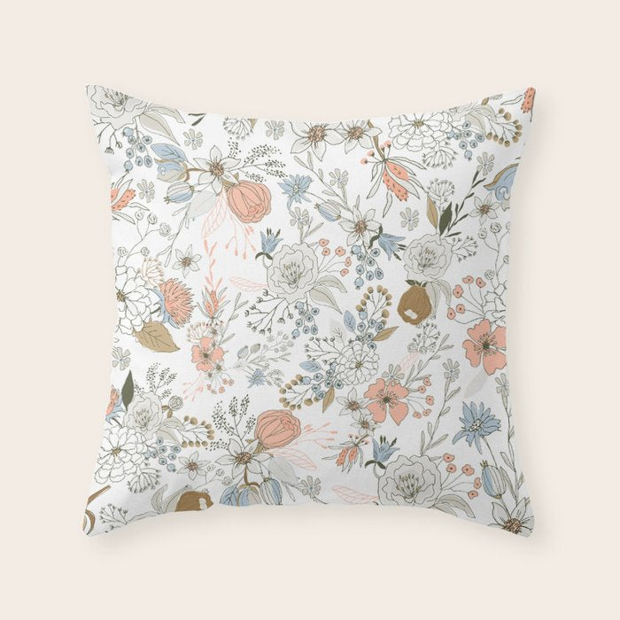 Abstract modern coral white pastel rustic floral Throw Pillow Gallery Image 6