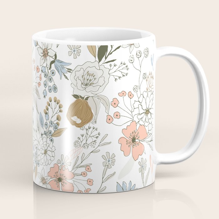Abstract modern coral white pastel rustic floral Coffee Mug Gallery Image 1
