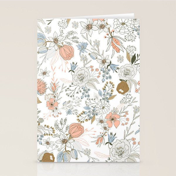 Abstract modern coral white pastel rustic floral Stationery Card Gallery Image 1