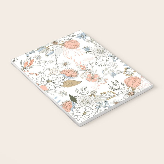 Abstract modern coral white pastel rustic floral Notebook Gallery Image 3