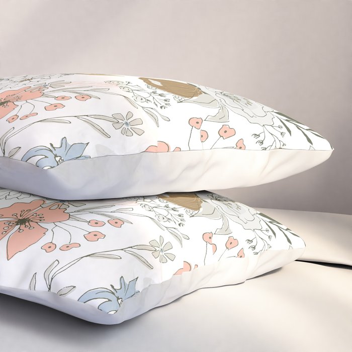 Abstract modern coral white pastel rustic floral Pillow Sham Gallery Image 3