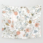 Abstract modern coral white pastel rustic floral Wall Tapestry Gallery Image 4