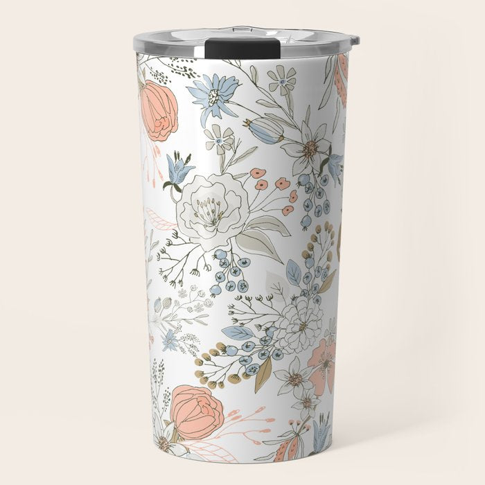 Abstract modern coral white pastel rustic floral Travel Mug Gallery Image 1