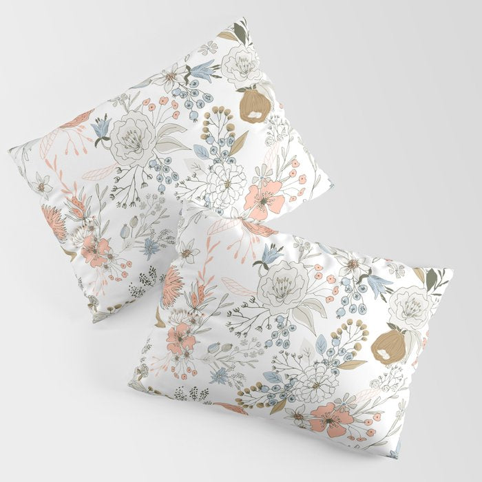 Abstract modern coral white pastel rustic floral Pillow Sham Gallery Image 1