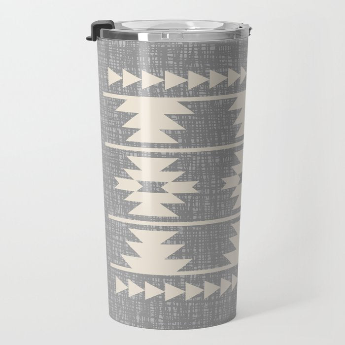 Southwestern Pattern 131 Gray and Beige Travel Mug Gallery Image 3