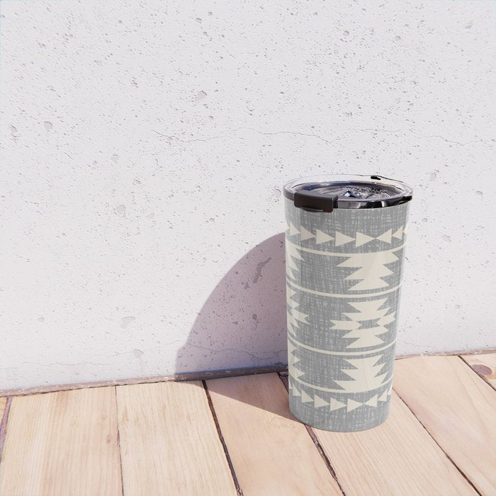 Southwestern Pattern 131 Gray and Beige Travel Mug Gallery Image 4