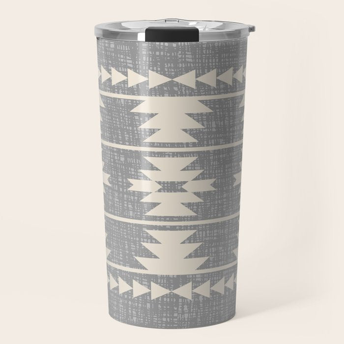 Southwestern Pattern 131 Gray and Beige Travel Mug Gallery Image 1