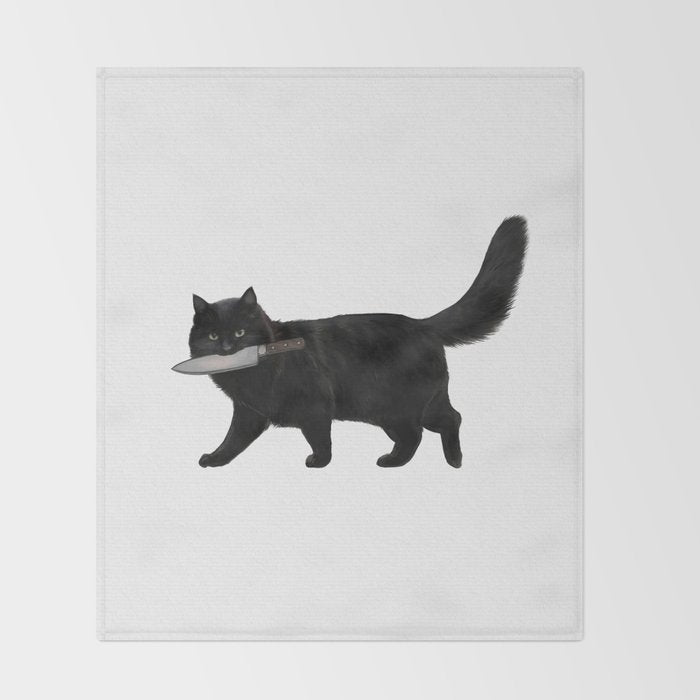 Knife Cat Throw Blanket Gallery Image 2